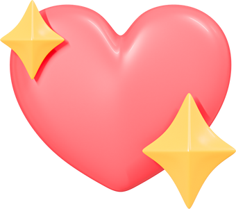 3D Pink Heart with sparkle stars